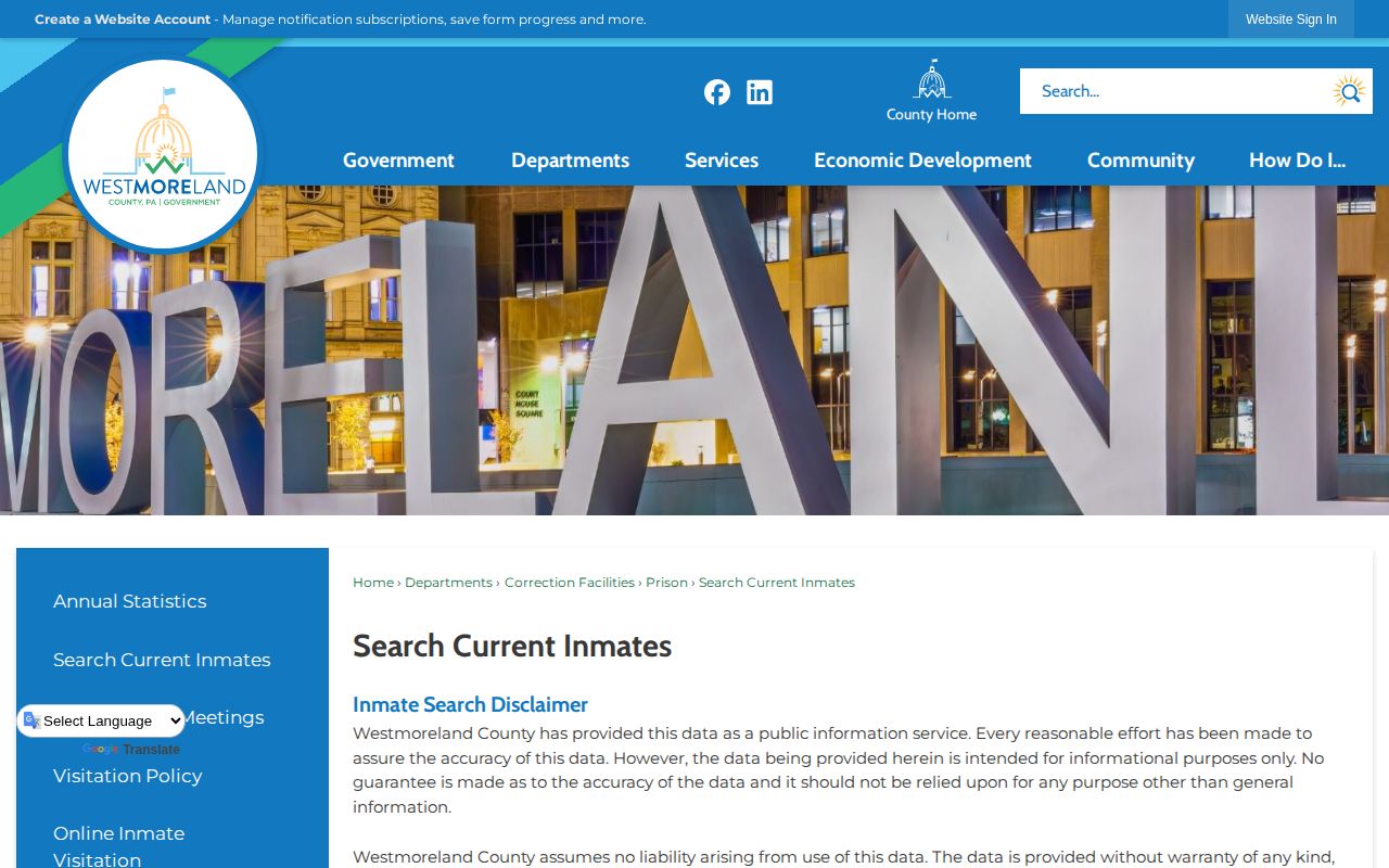 Westmoreland County released inmate search current-roster notice