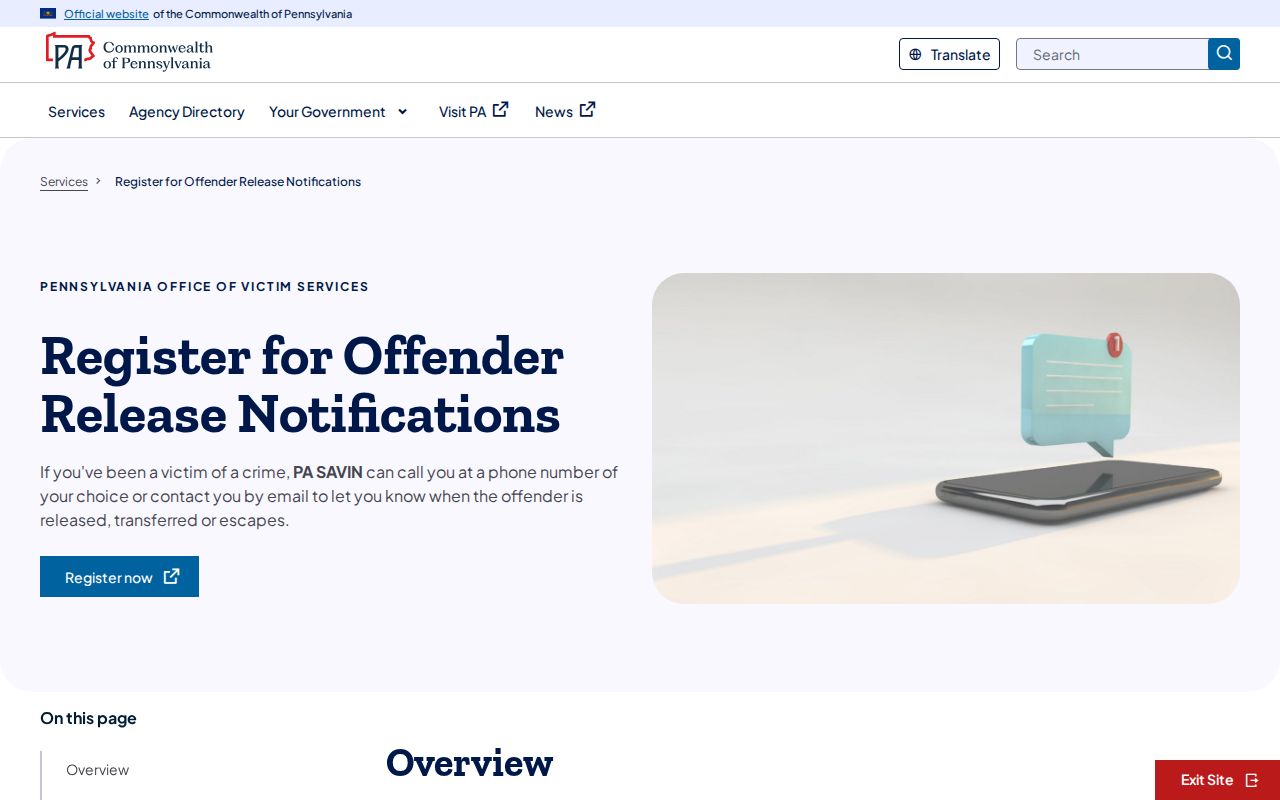 PA SAVIN enrollment instructions for Westmoreland County release notifications